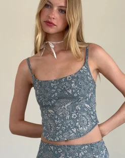 Motel Rocks Co-Ords | Printed Tops-Jatemi Corset Top in Blue Ornate Print