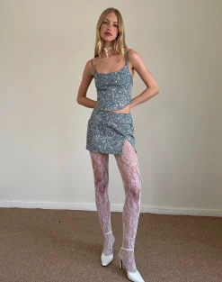 Motel Rocks Co-Ords | Printed Tops-Jatemi Corset Top in Blue Ornate Print