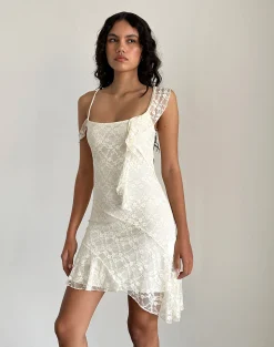 Motel Rocks Day Dresses | Party Dresses-Jati Mini Dress in Off White Canina Rose Lace offwhitecaninaroselace