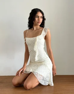 Motel Rocks Day Dresses | Party Dresses-Jati Mini Dress in Off White Canina Rose Lace offwhitecaninaroselace