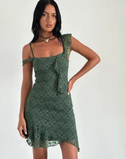 Motel Rocks Printed Skirts | Mini Dresses-Jati Mini Dress in Sage Canina Rose Lace