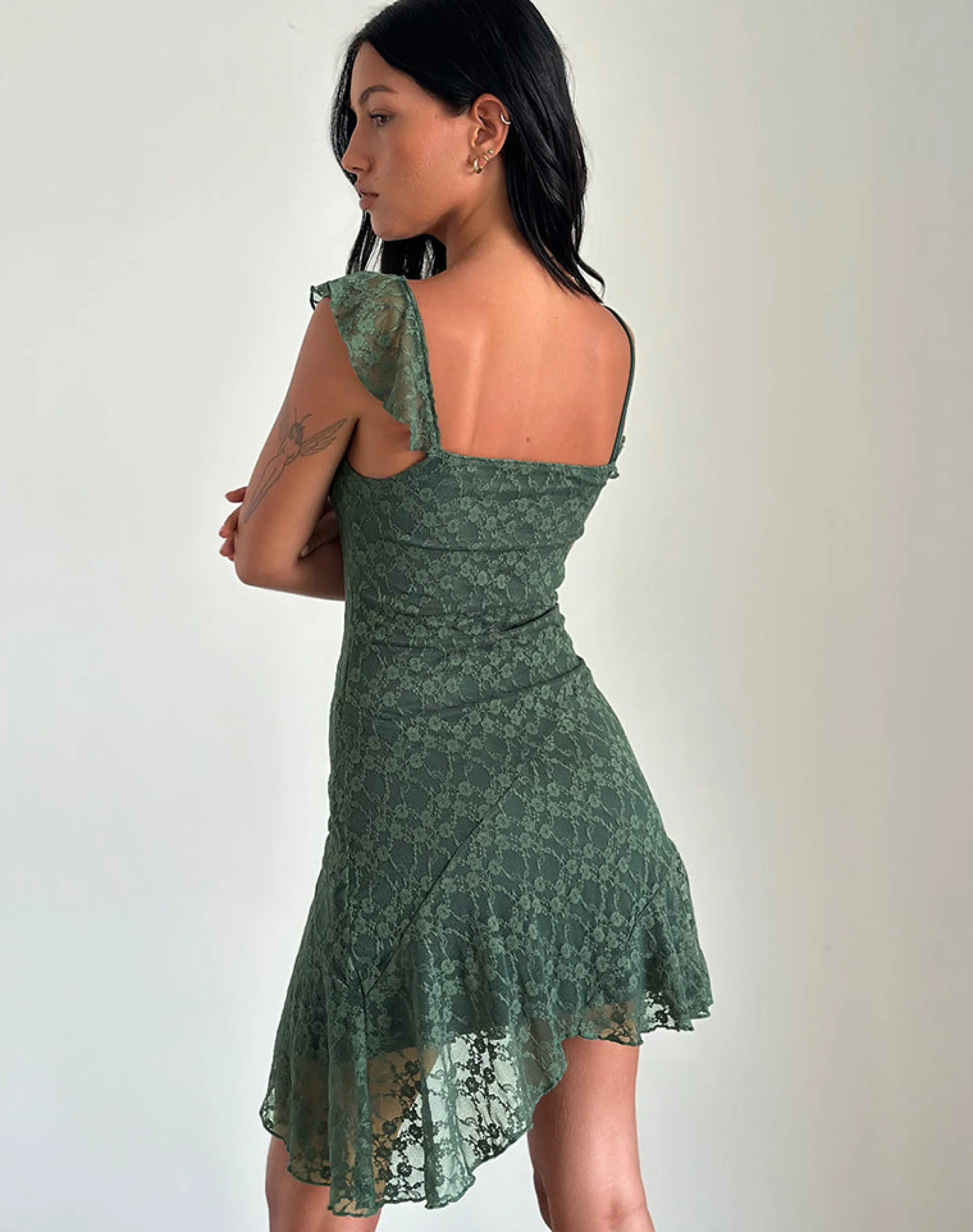 Motel Rocks Printed Skirts | Mini Dresses-Jati Mini Dress in Sage Canina Rose Lace