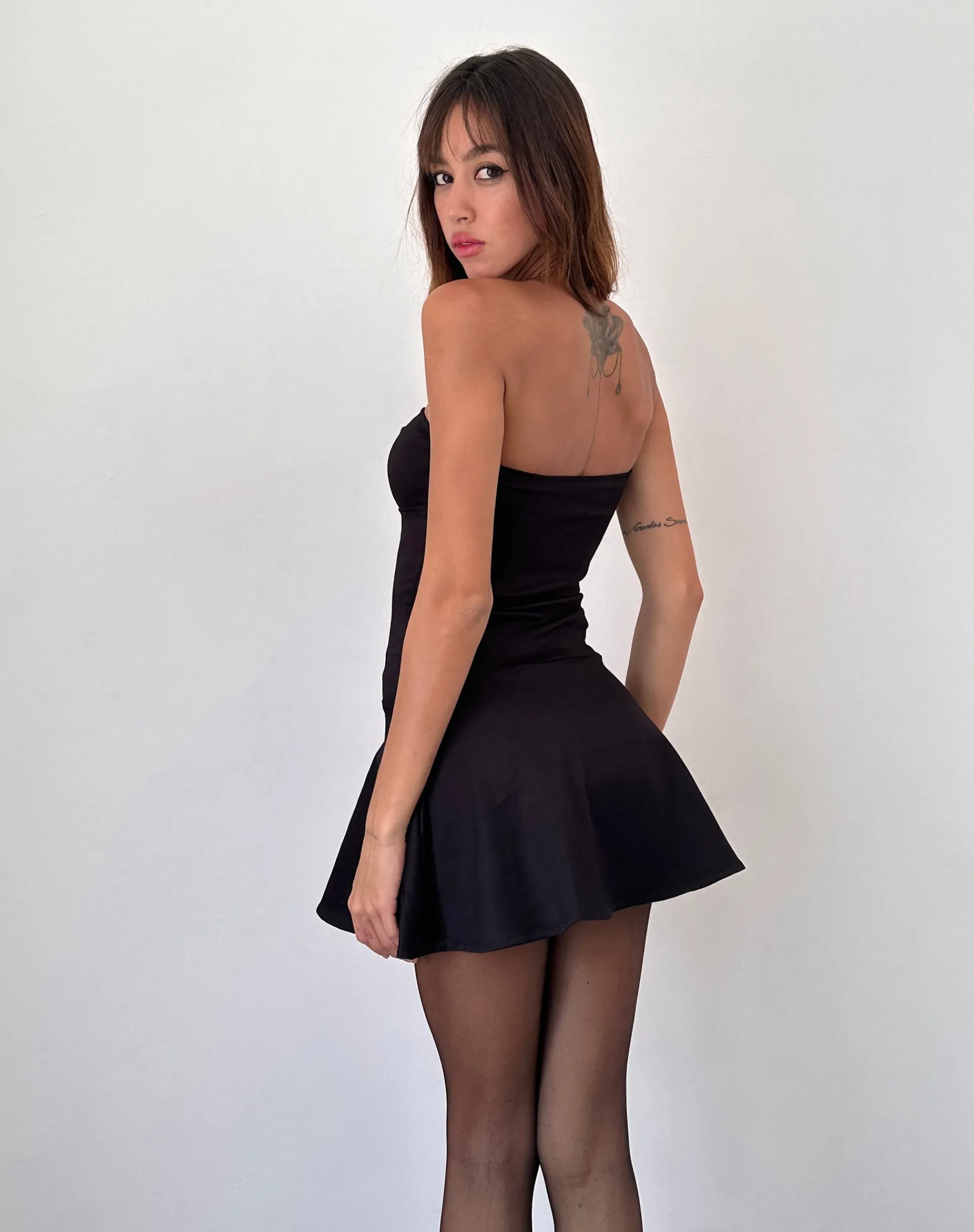 Motel Rocks Little Black Dresses | Mini Dresses-Javas Bandeau Mini Dress in Black Sateen