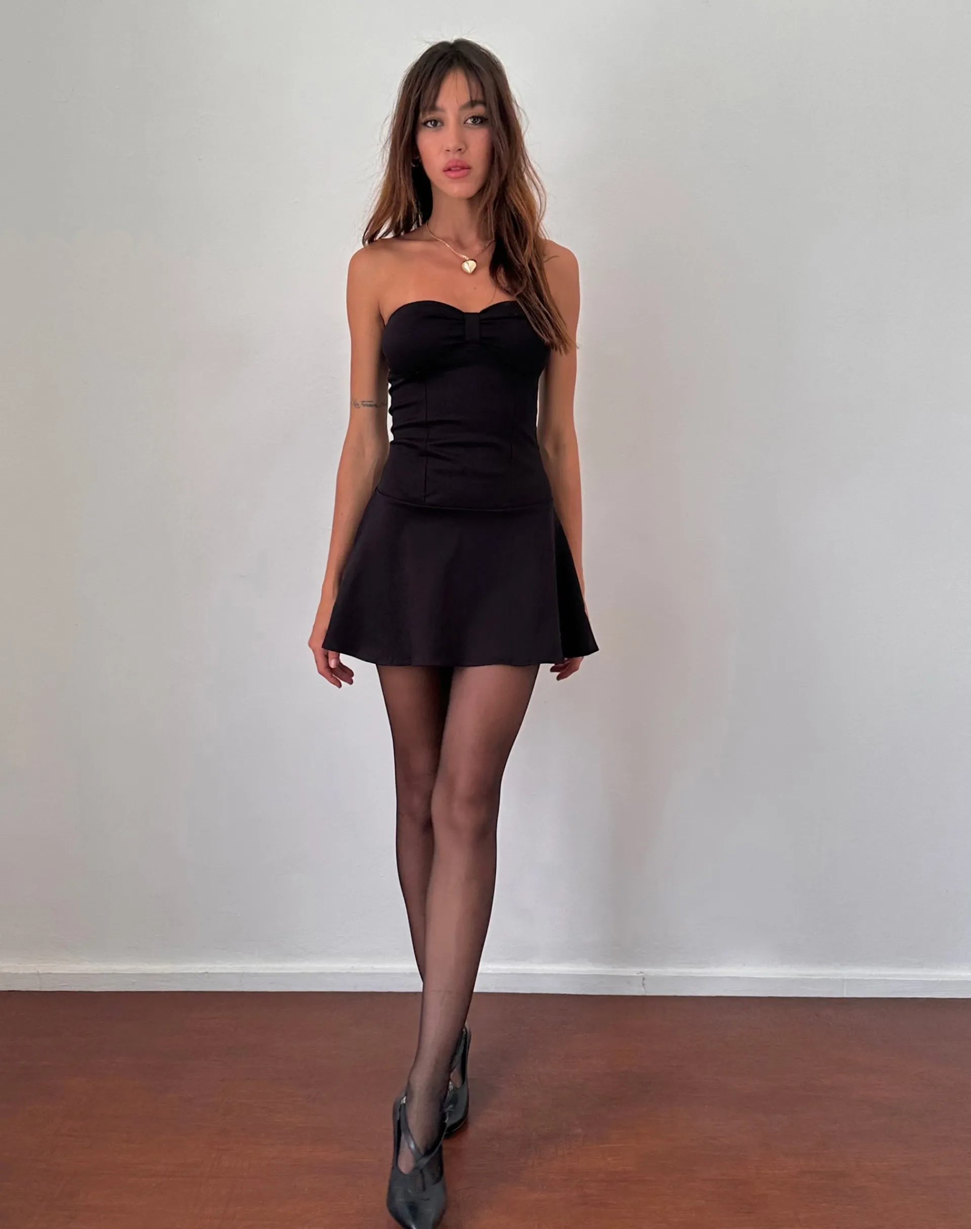 Motel Rocks Little Black Dresses | Mini Dresses-Javas Bandeau Mini Dress in Black Sateen