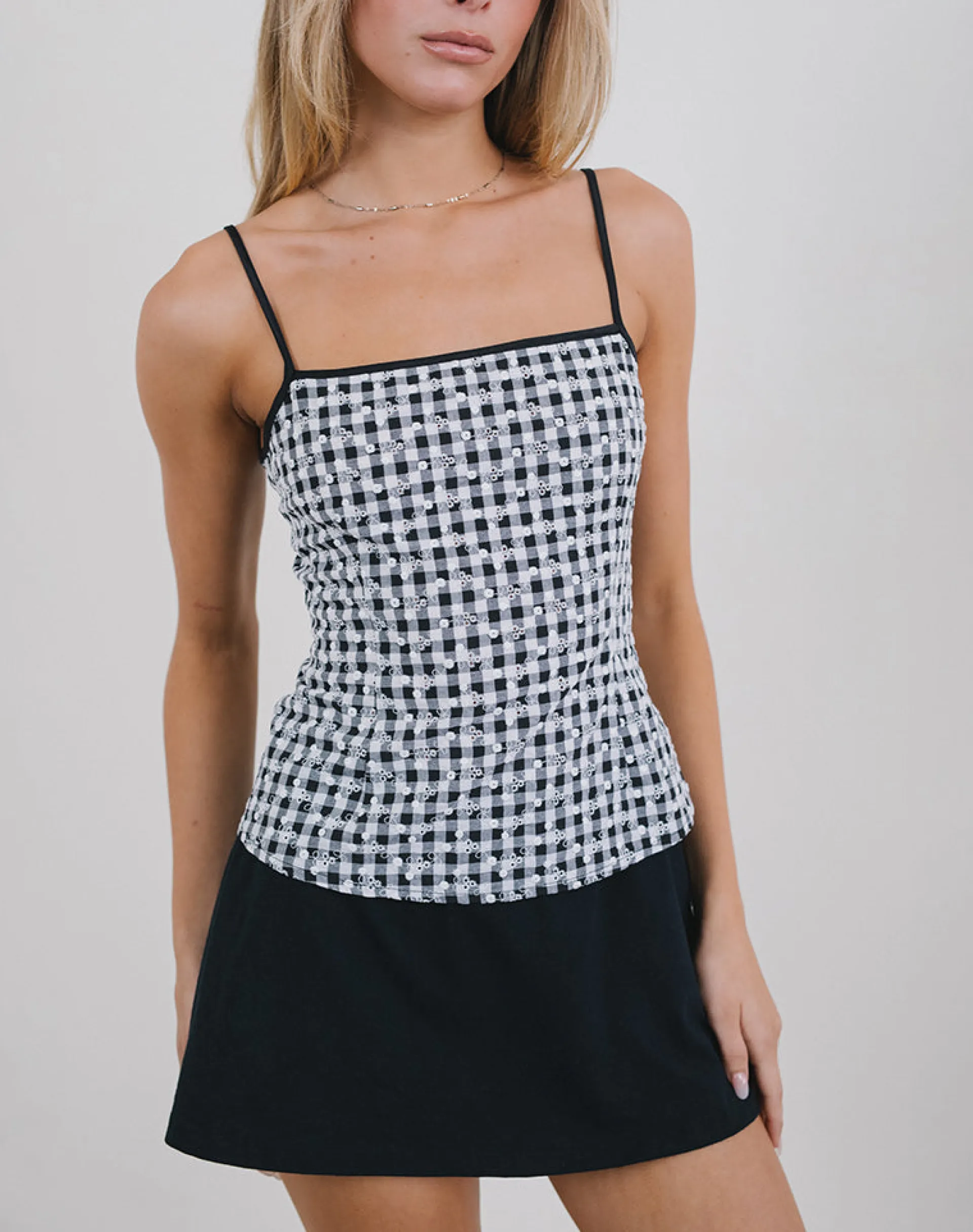 Motel Rocks Corset Tops | Strappy Tops-Jeiha Cami Top in Floral Gingham Black
