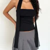 Motel Rocks Bandeau Tops | Going Out Tops-Jeldia Bandeau Top and Scarf Set in Black Shimmer BlackShimmer
