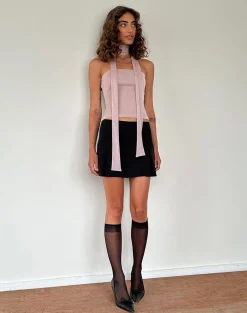 Motel Rocks Bandeau Tops-Jeldia Bandeau Top and Scarf Set in Pink Shimmer PinkShimmer