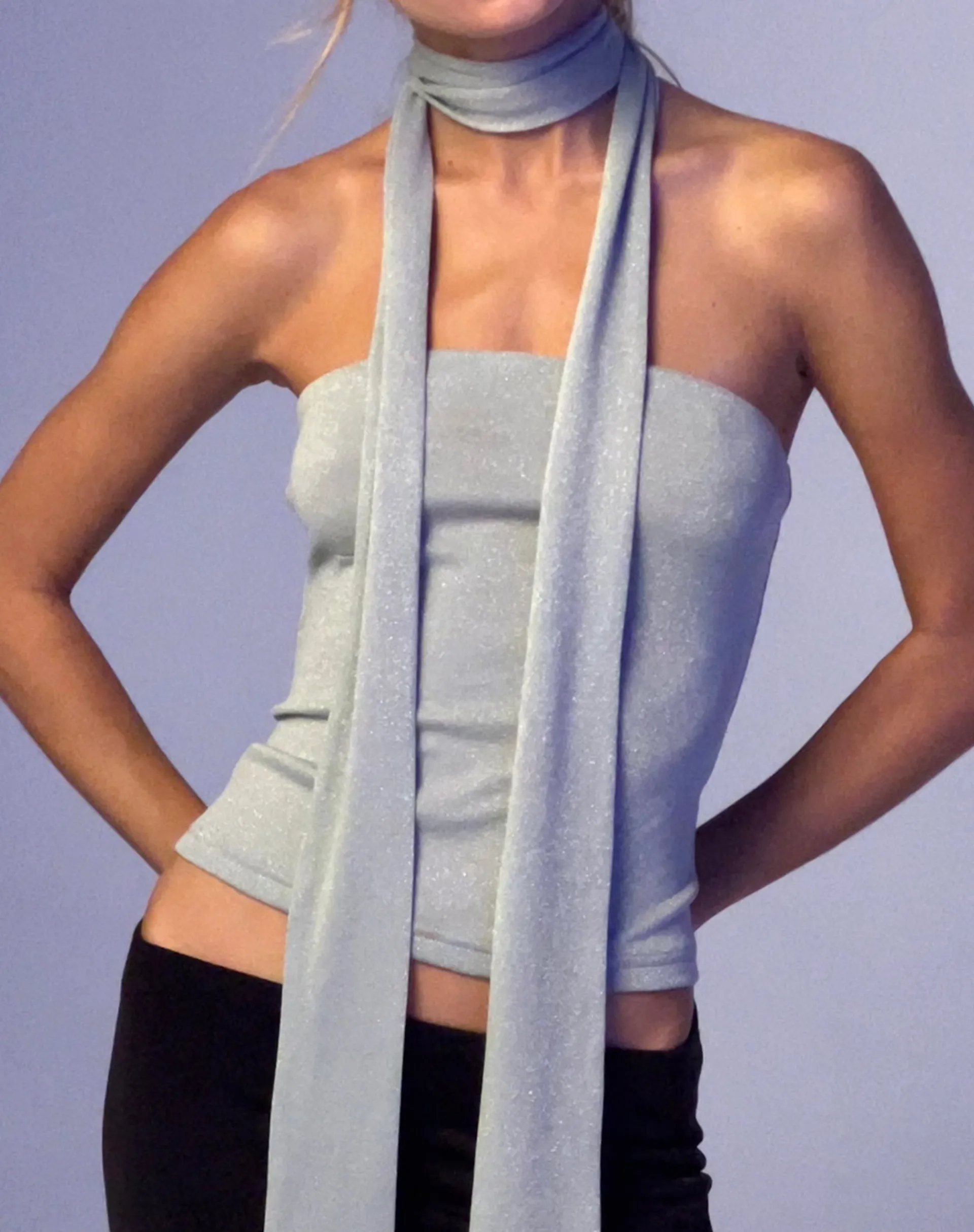 Motel Rocks Bandeau Tops-Jeldia Bandeau Top and Scarf Set in silver