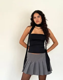 Motel Rocks Bandeau Tops | Going Out Tops-Jeldia Bandeau Top and Scarf Set in Black Shimmer BlackShimmer