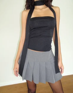 Motel Rocks Bandeau Tops | Going Out Tops-Jeldia Bandeau Top and Scarf Set in Black Shimmer BlackShimmer