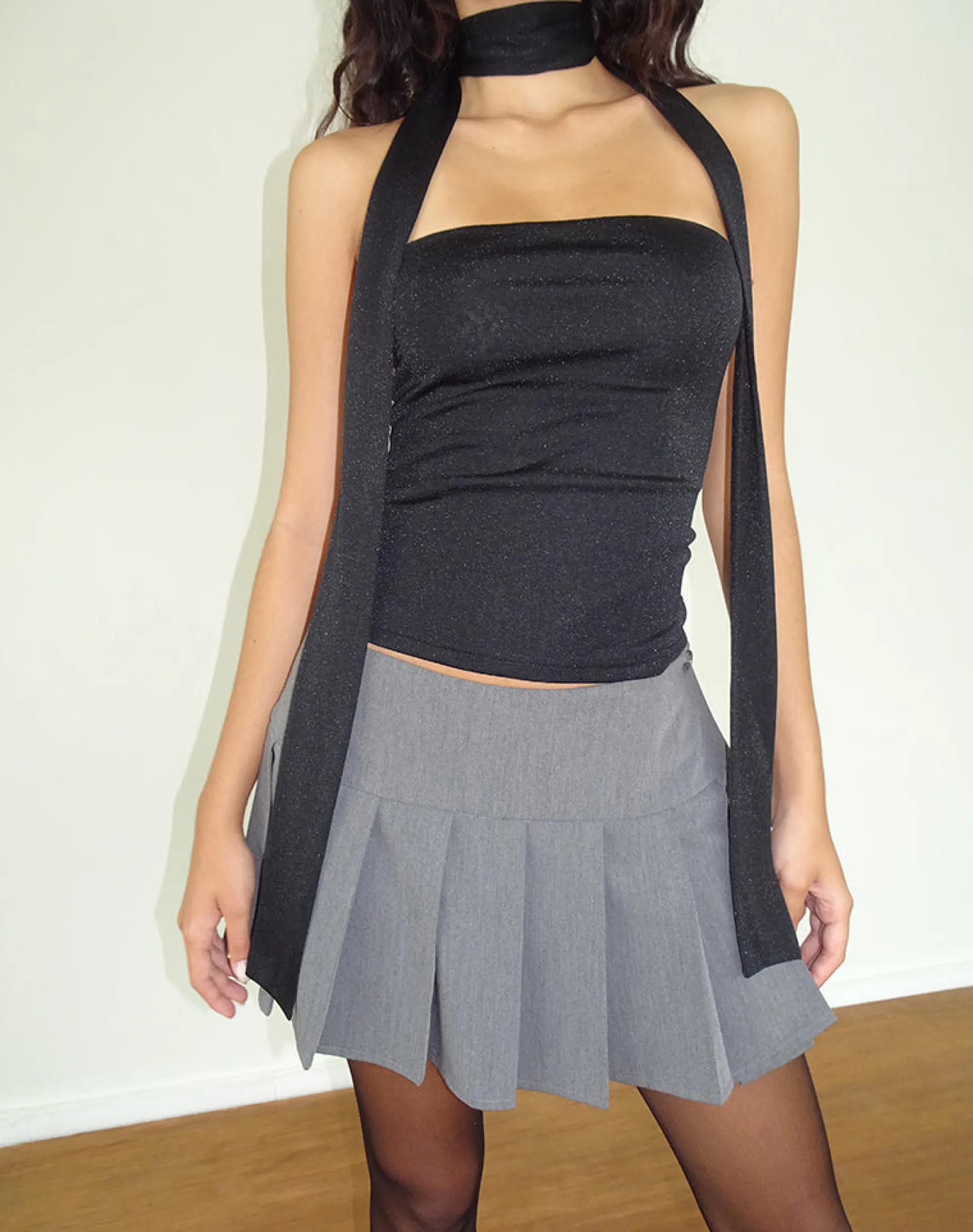 Motel Rocks Bandeau Tops | Going Out Tops-Jeldia Bandeau Top and Scarf Set in Black Shimmer BlackShimmer