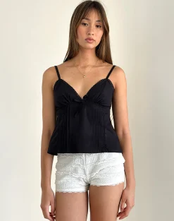 Motel Rocks Strappy Tops | Going Out Tops-Jepuni Cami Top in Black Poplin BlackPoplin