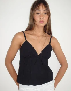 Motel Rocks Strappy Tops | Going Out Tops-Jepuni Cami Top in Black Poplin BlackPoplin