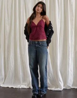 Motel Rocks Strappy Tops | Going Out Tops-Jepuni Cami Top in Burgundy