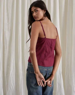 Motel Rocks Strappy Tops | Going Out Tops-Jepuni Cami Top in Burgundy
