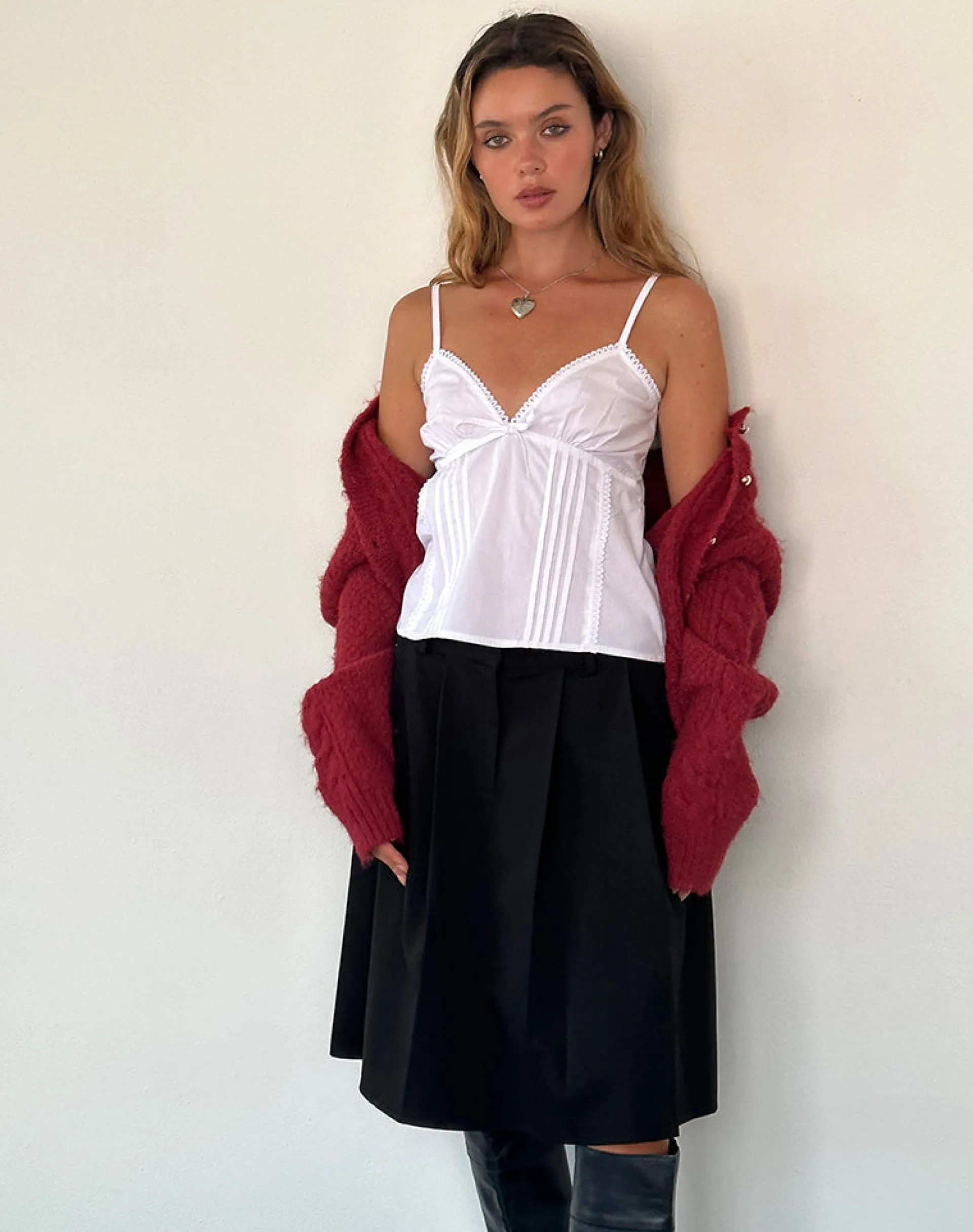 Motel Rocks Strappy Tops-Jepuni Cami Top in White Poplin whitepoplin