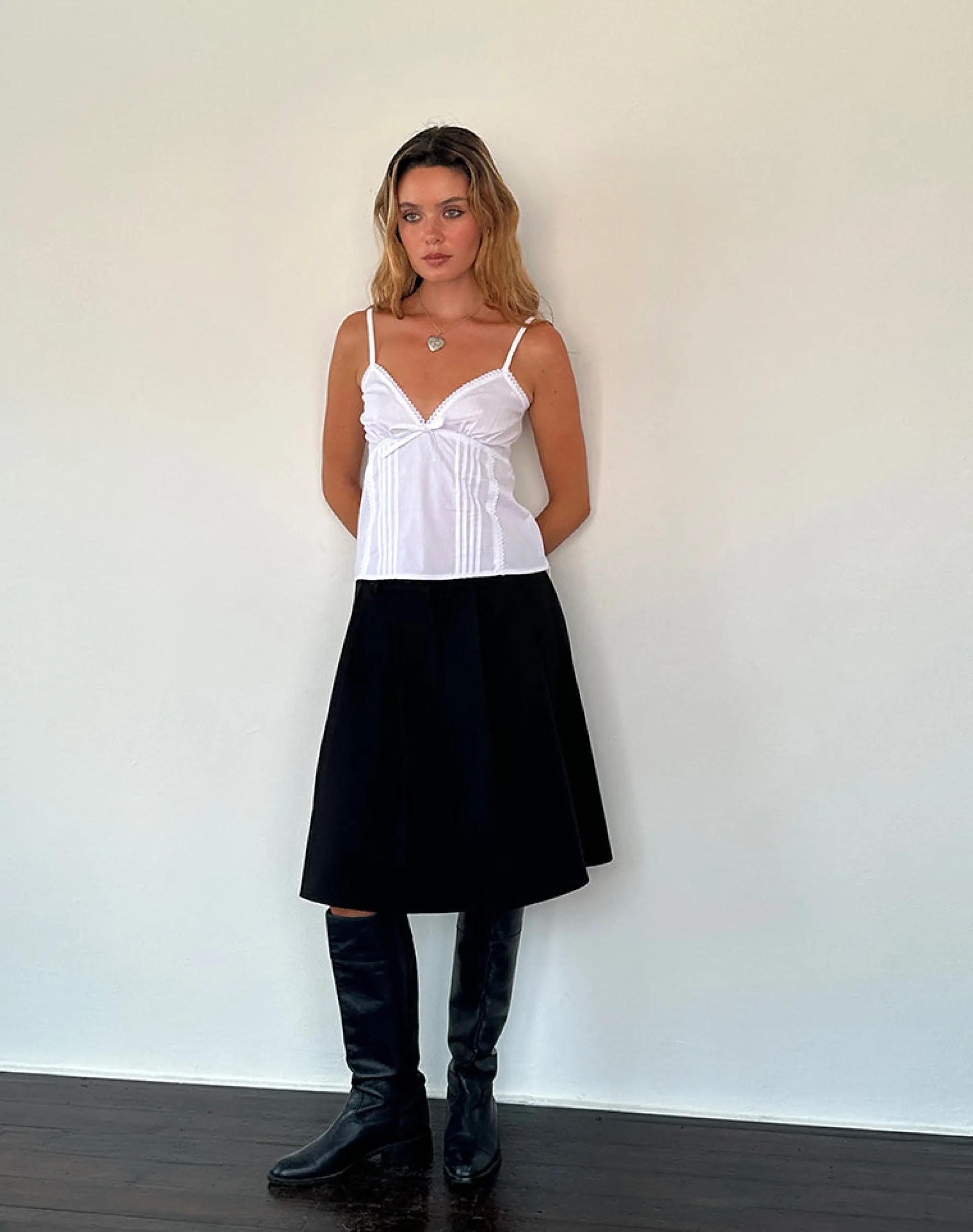 Motel Rocks Strappy Tops-Jepuni Cami Top in White Poplin whitepoplin