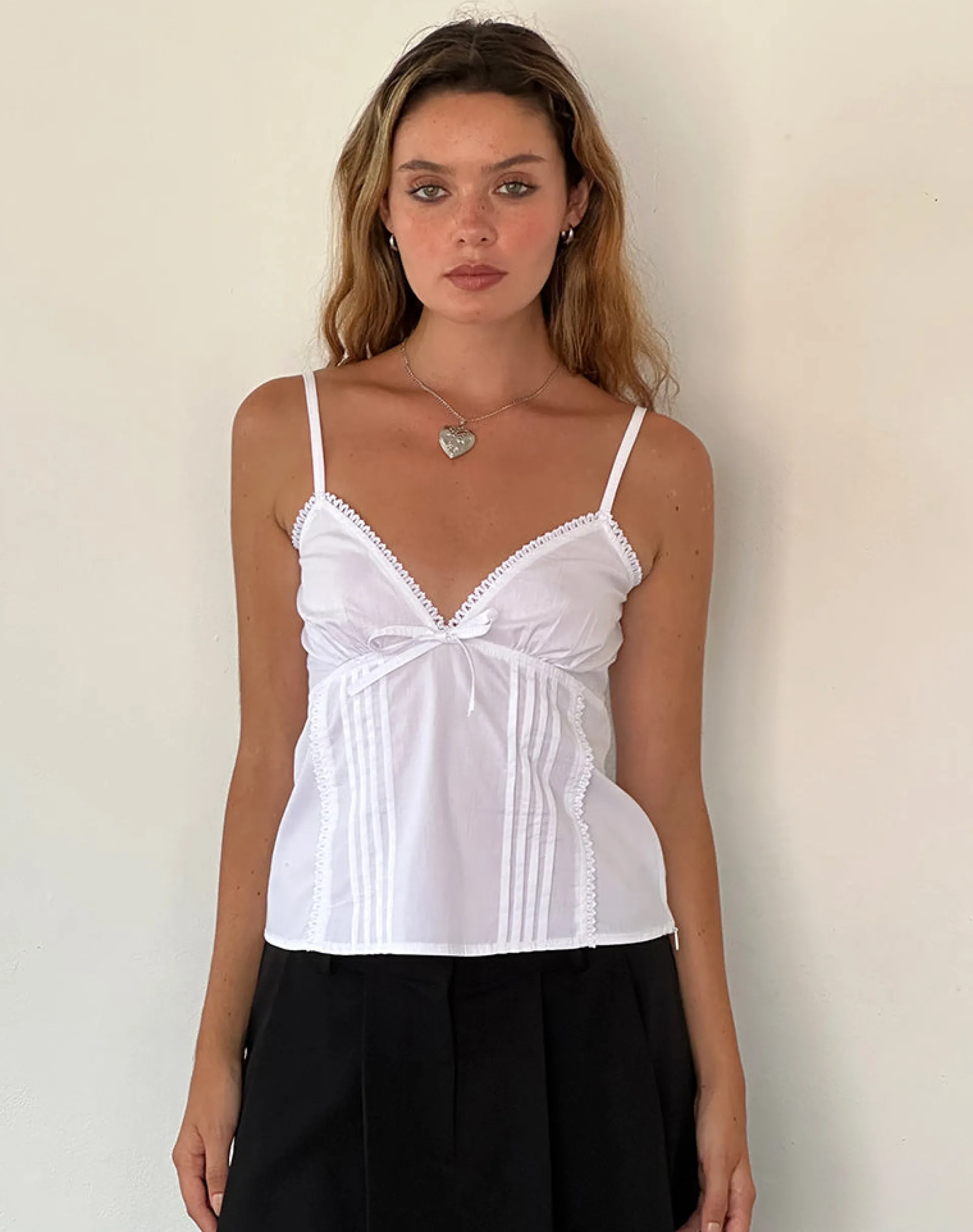Motel Rocks Strappy Tops-Jepuni Cami Top in White Poplin whitepoplin