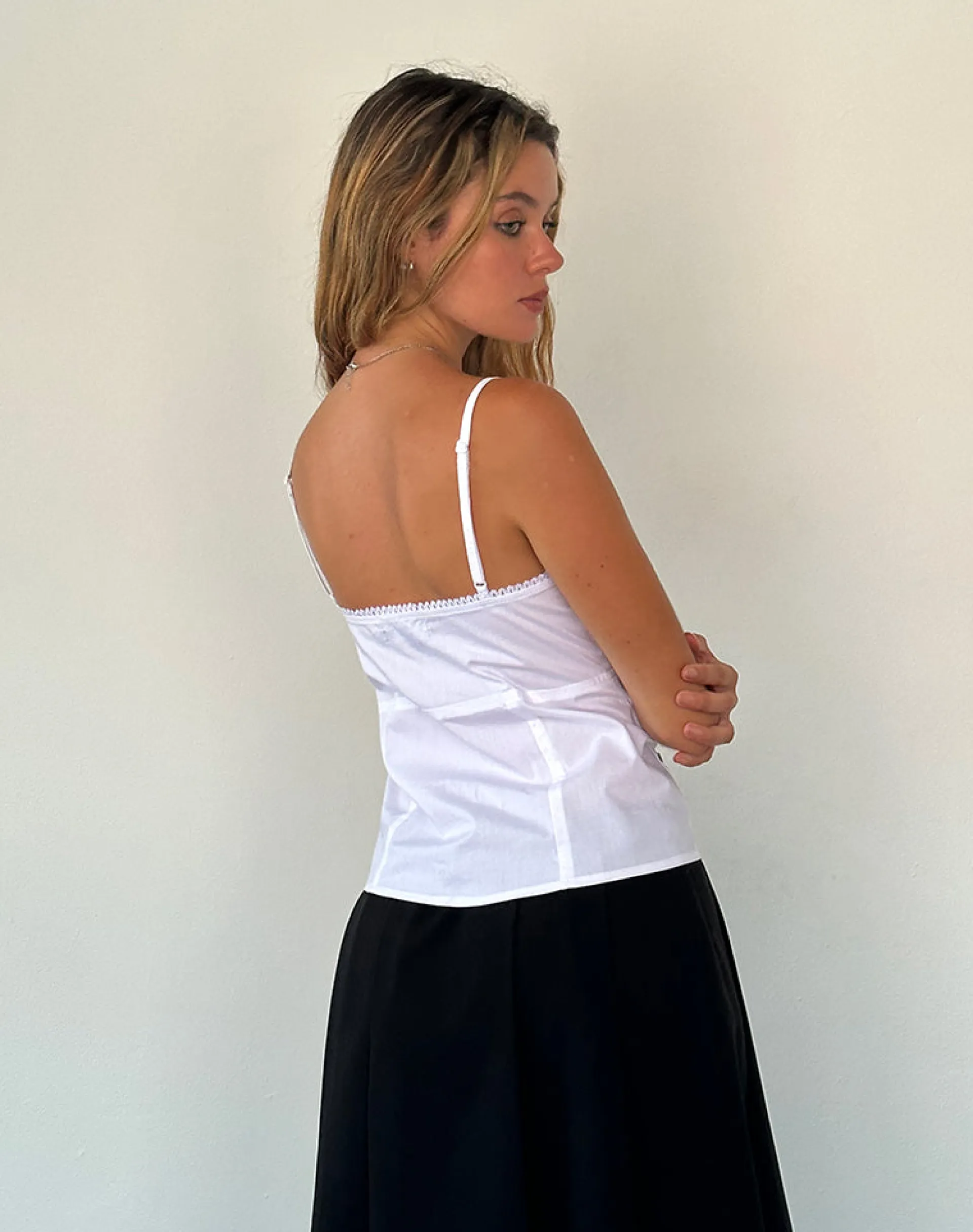 Motel Rocks Strappy Tops-Jepuni Cami Top in White Poplin whitepoplin