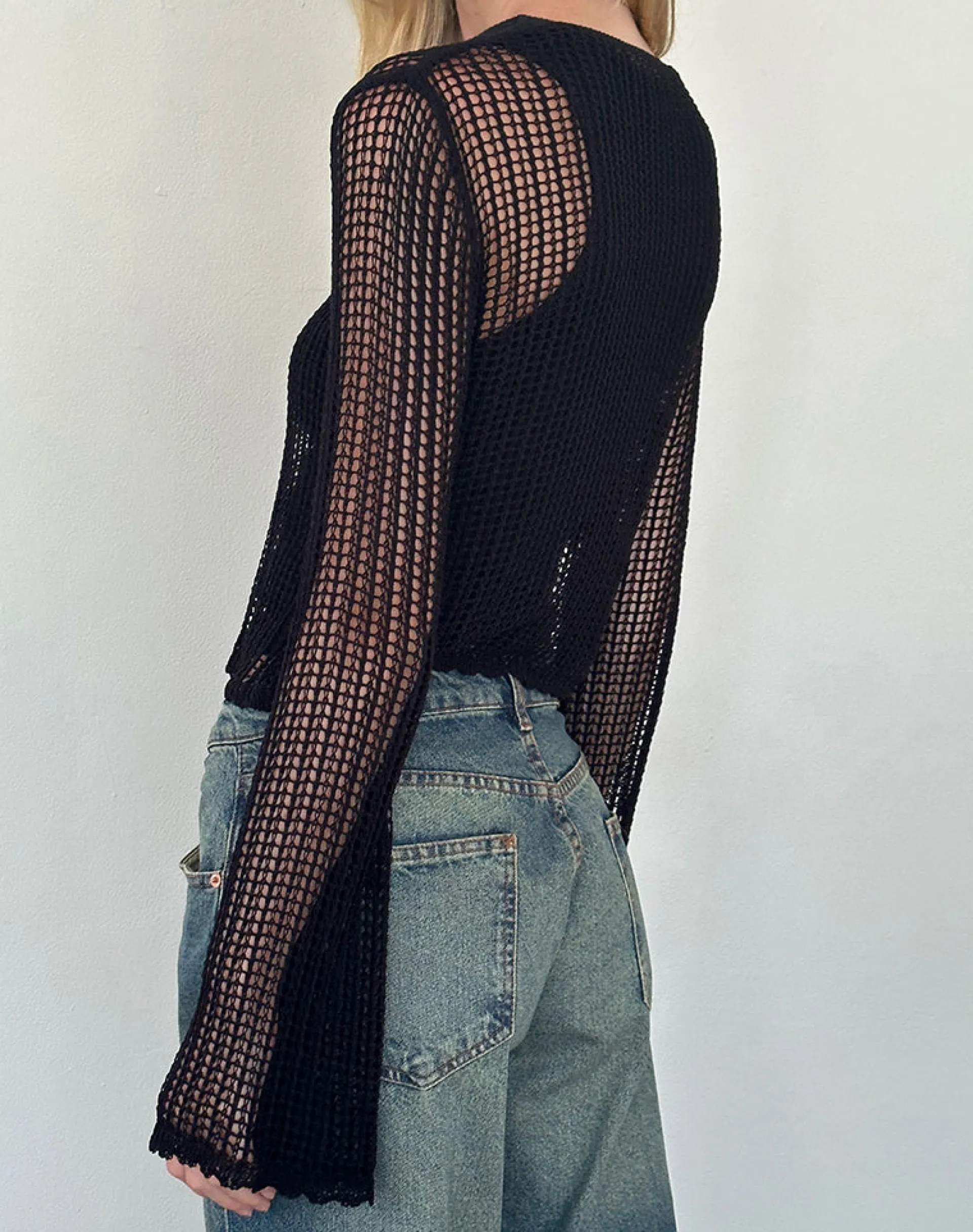 Motel Rocks Jumpers-Jessamyn Open Knit Jumper in Black
