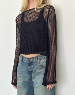 Motel Rocks Jumpers-Jessamyn Open Knit Jumper in Black