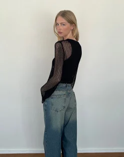 Motel Rocks Jumpers-Jessamyn Open Knit Jumper in Black