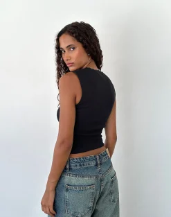 Motel Rocks Basics | Basic Tops-Jinila Top in Black with Lace Trim and Bow BlackwithLaceTrimandBow