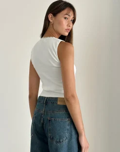 Motel Rocks Basic Tops-Jinila Top in Off White with Bow and Lace Trim OffWhitewithBowandlaceTrim