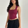 Motel Rocks Vest Tops | Basic Tops-Jinisa Corset Top in Burgundy