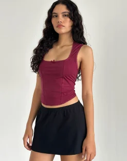 Motel Rocks Vest Tops | Basic Tops-Jinisa Corset Top in Burgundy