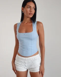 Motel Rocks Basic Tops | Corset Tops-Jinisa Corset Top in Nantucket Blue nantucketblue