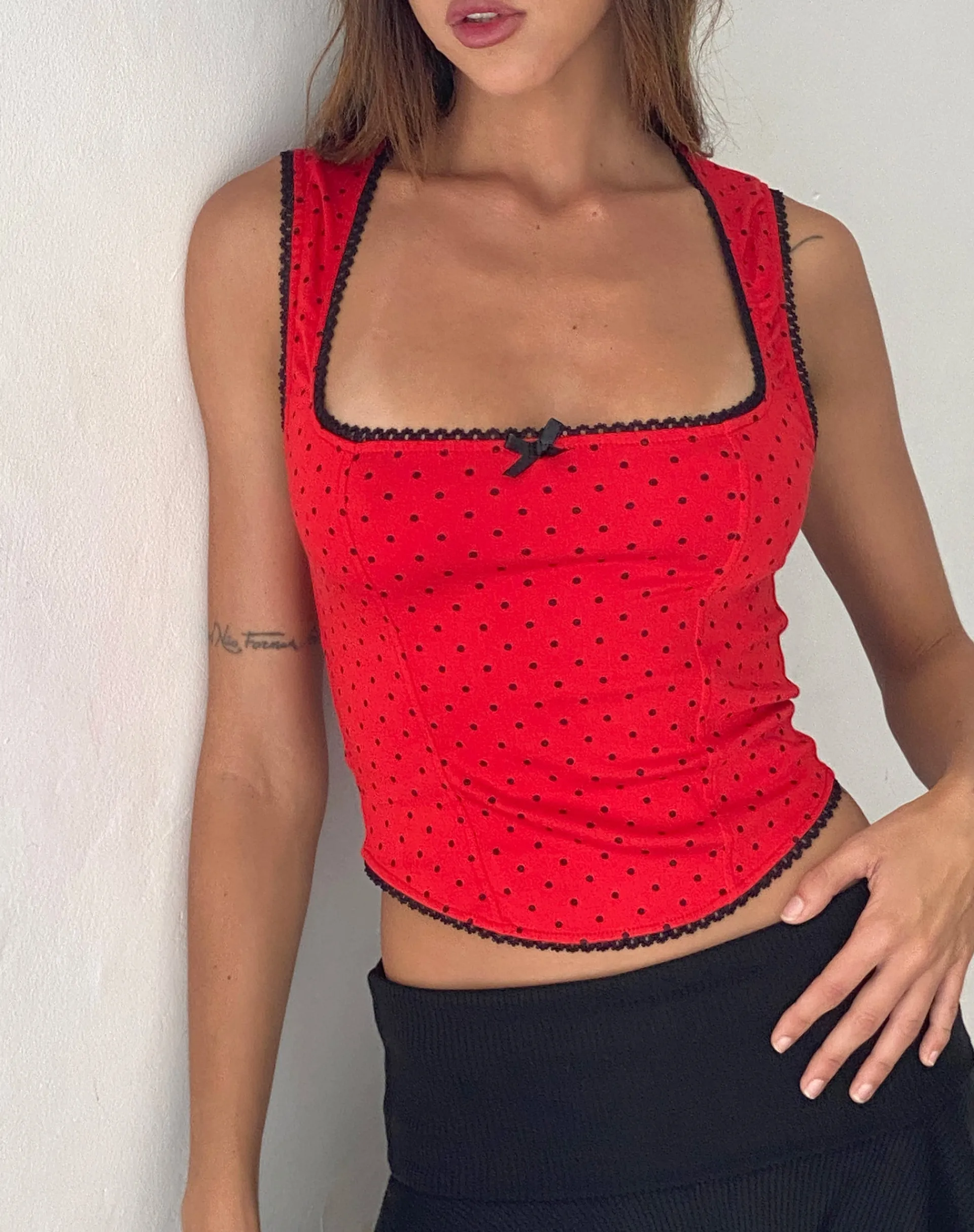 Motel Rocks Corset Tops | Crop Tops-Jinisa Corset Top in Red Polka RedPolka