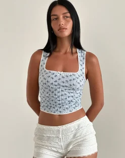 Motel Rocks Printed Tops | Corset Tops-Jinisia Corset Top in Floral Stripe floralstripe