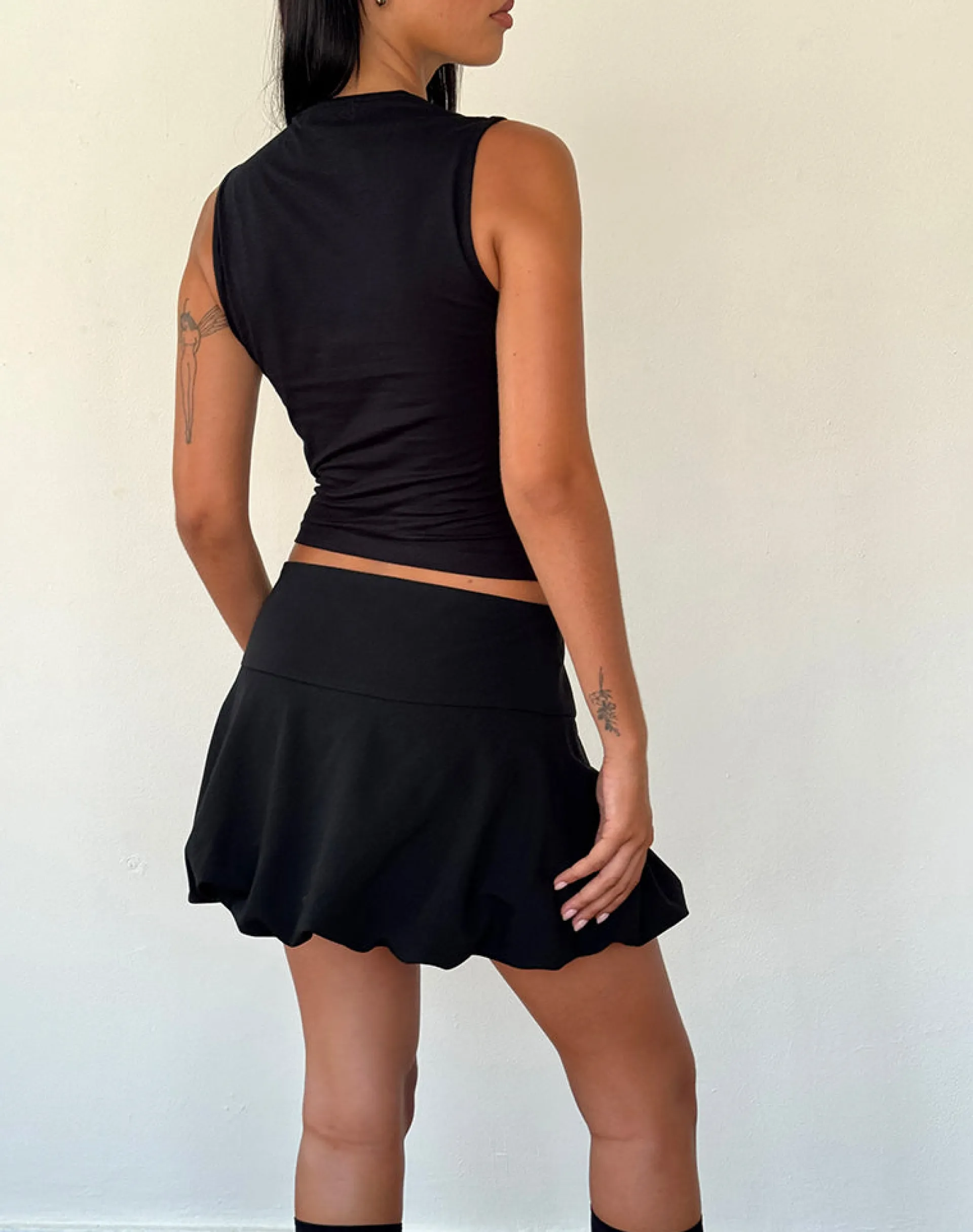 Motel Rocks Basic Tops | Vest Tops-Jiniso Crop Top in Black with Ivory Bows BlackwithIvoryBows