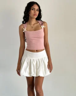 Motel Rocks Basics | Basic Tops-Jiniso Crop Top in Pink Lady with Ivory Bows PinkLadywithIvoryBows