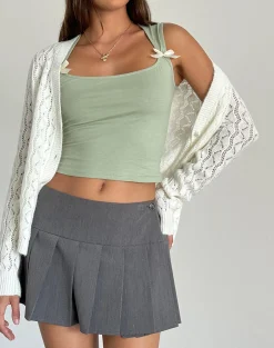 Motel Rocks Basic Tops | Vest Tops-Jiniso Crop Top in Sage with Ivory Bows SagewithIvoryBows