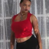 Motel Rocks Basics | Basic Tops-Jinsu Crop Top in Adrenaline Red AdrenalineRed