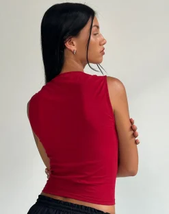 Motel Rocks Basics | Basic Tops-Jinsu Crop Top in Adrenaline Red AdrenalineRed
