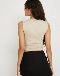 Motel Rocks Basics | Crop Tops-Jinsu Crop Top in Lycra Coconut Milk LycraCoconutMilk