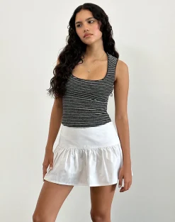Motel Rocks Strappy Tops | Going Out Tops-Jinsu Top in Black and White Stripe with Picot Trim BlackandWhiteStripewithPicotTrim