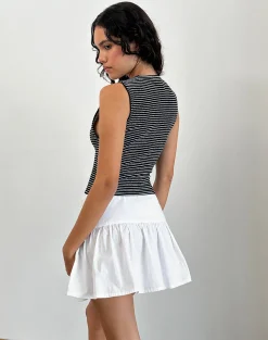 Motel Rocks Strappy Tops | Going Out Tops-Jinsu Top in Black and White Stripe with Picot Trim BlackandWhiteStripewithPicotTrim