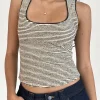 Motel Rocks Strappy Tops | Going Out Tops-Jinsu Top in Black and Yellow Stripe with Picot Trim BlackandYellowStripewithPicotTrim