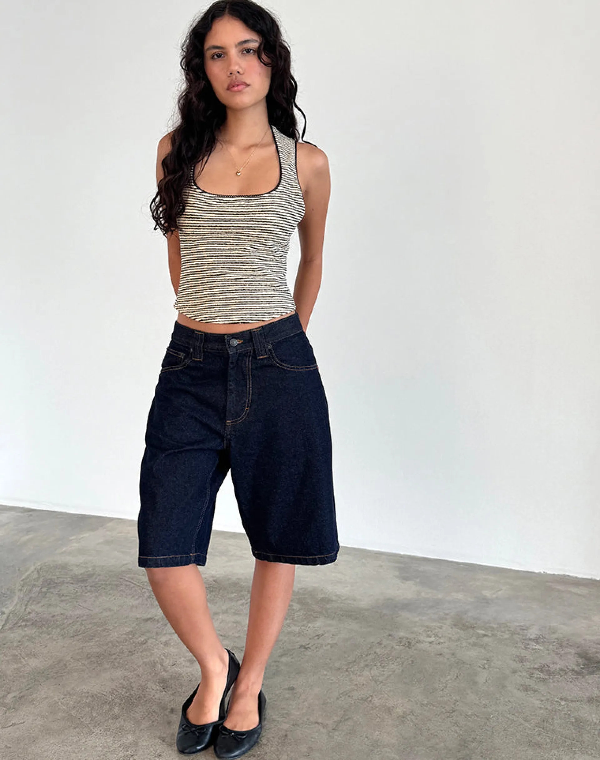 Motel Rocks Strappy Tops | Going Out Tops-Jinsu Top in Black and Yellow Stripe with Picot Trim BlackandYellowStripewithPicotTrim