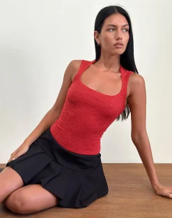 Motel Rocks Going Out Tops-Jinsu Top in Textured Stretch Red TexturedStretchRed