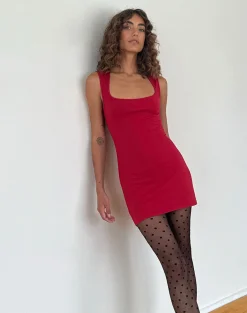 Motel Rocks Basics | Bodycon Dresses-Jinsuen Bodycon Mini Dress in Adrenaline Red AdrenalineRed