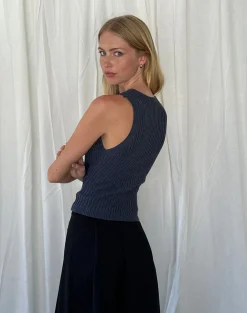 Motel Rocks Vest Tops-Jiselle Knitted Tank Top in Dark Charcoal