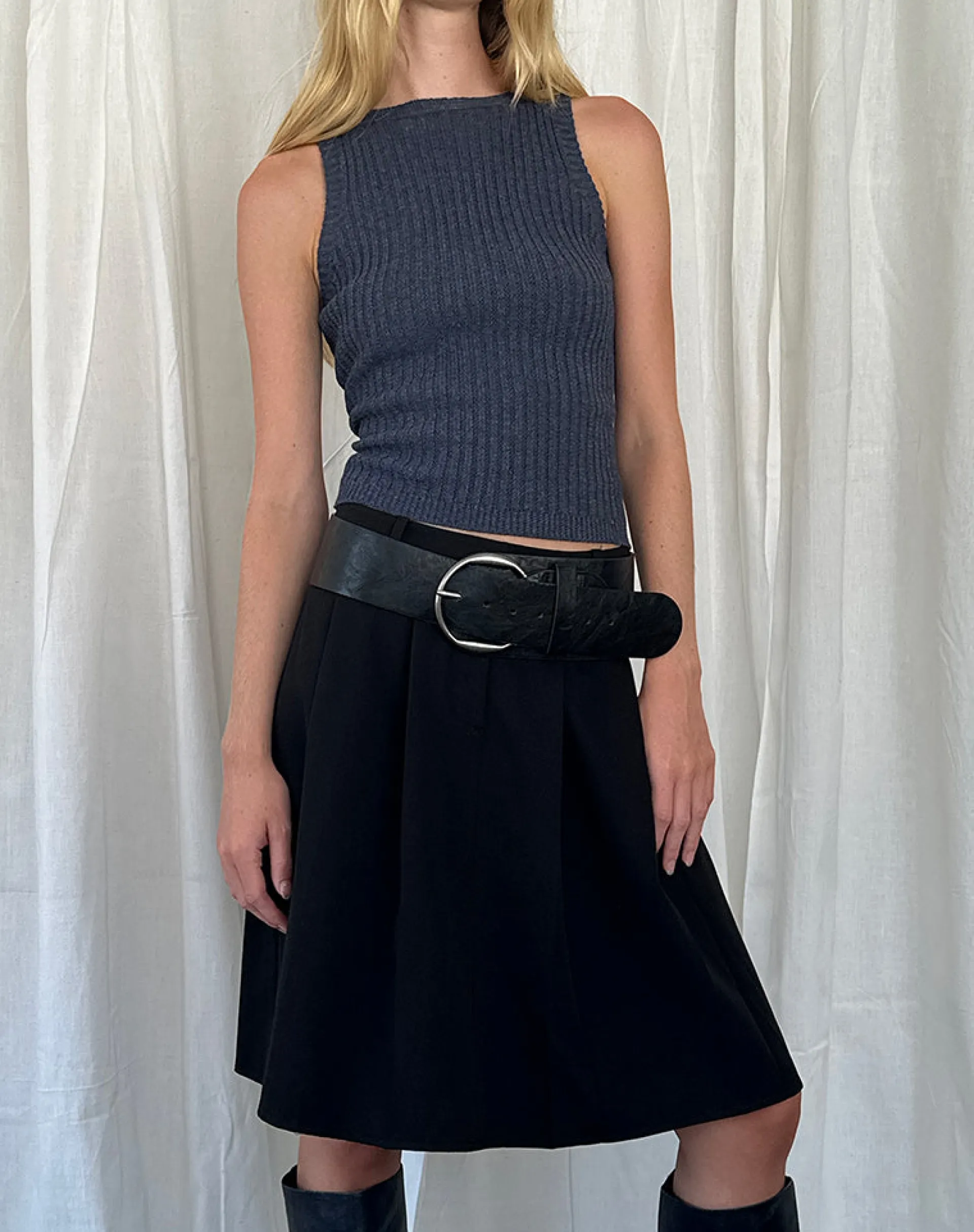 Motel Rocks Vest Tops-Jiselle Knitted Tank Top in Dark Charcoal