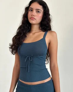 Motel Rocks Loungewear | Co-Ords-Joanie Rib Knit Top in Ocean Storm OceanStorm