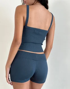 Motel Rocks Loungewear | Co-Ords-Joanie Rib Knit Top in Ocean Storm OceanStorm