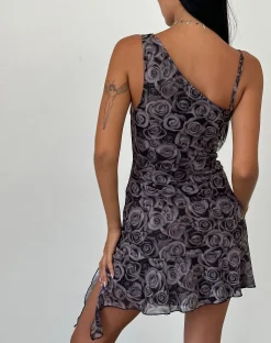 Motel Rocks Printed Dresses | Mini Dresses-Joanna Asymmetric Mini Dress in Autumn Rose Print